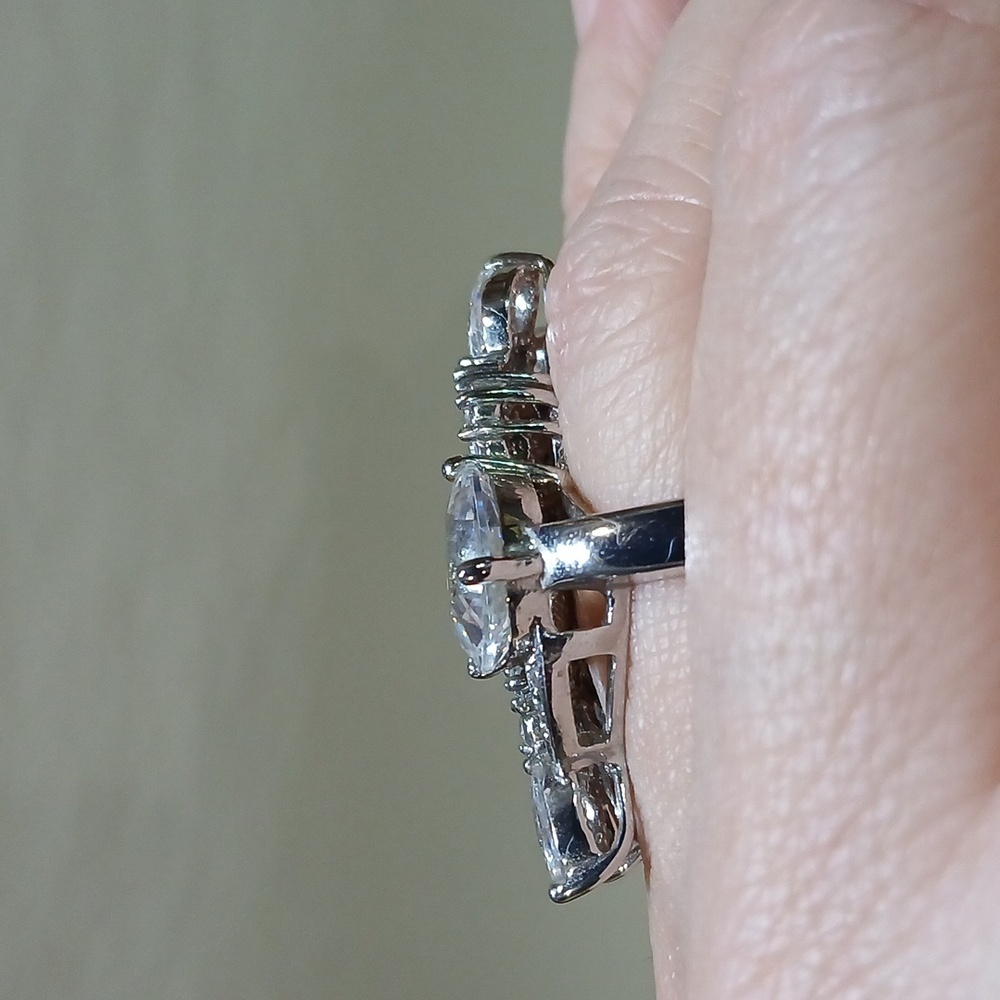 Sterling Silver Sparkling Wave Statement Ring Bol… - image 2